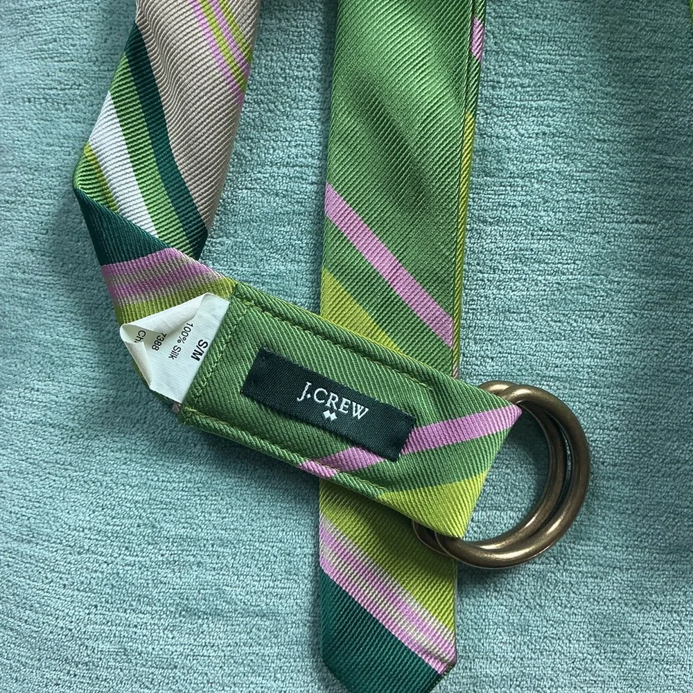 J.Crew Silk Tie Belt Green and Pink Stripes Size S/M - Picture 2 of 2